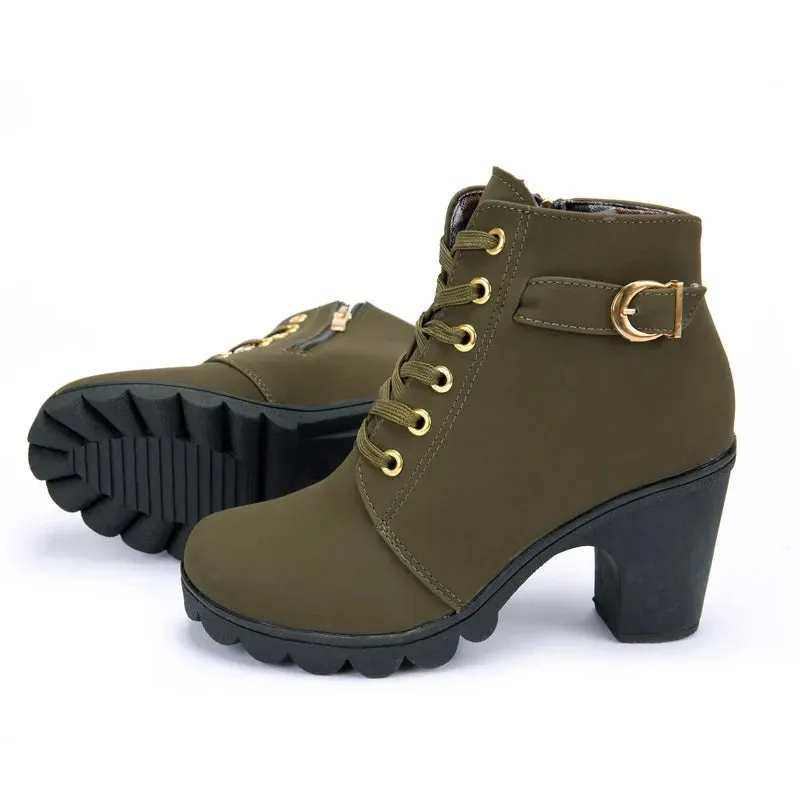 2024 New Spring Winter Women Pumps Boots High Quality Lace-Up European Ladies Shoes PU High Heels Boots Fast Delivery