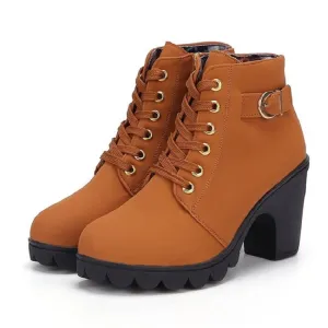2024 New Spring Winter Women Pumps Boots High Quality Lace-Up European Ladies Shoes PU High Heels Boots Fast Delivery