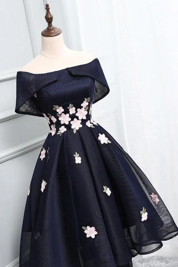 Anneprom Chic Off-The-Shoulder Appliques Short High Low Homecoming Dress APH0027