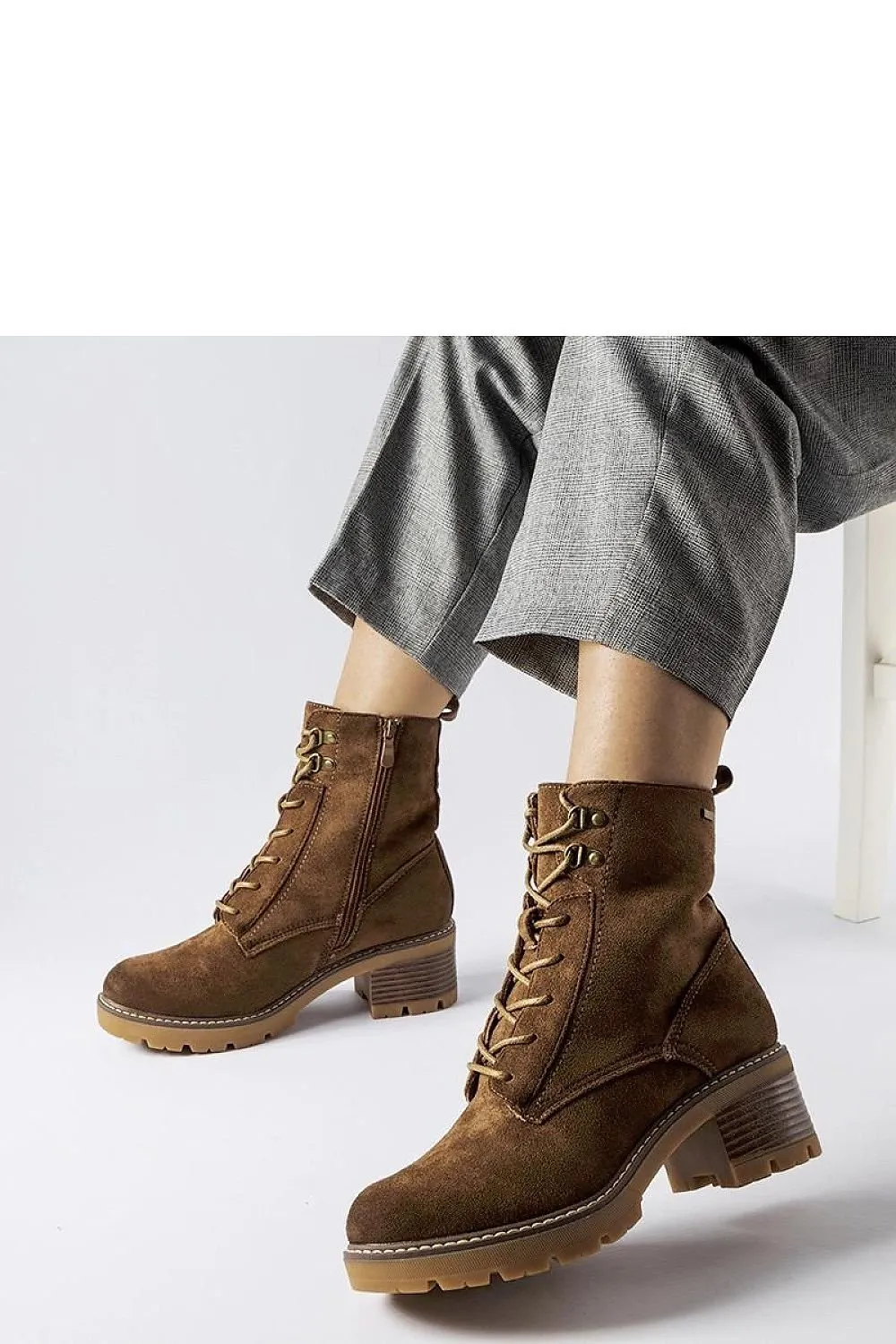 Black tied block heel boots