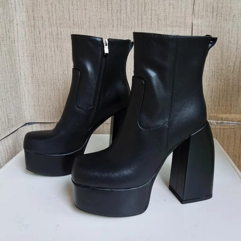 Genuine Leather Women Boots Autumn Winter Thick high heel | Women's Shoes Short boots