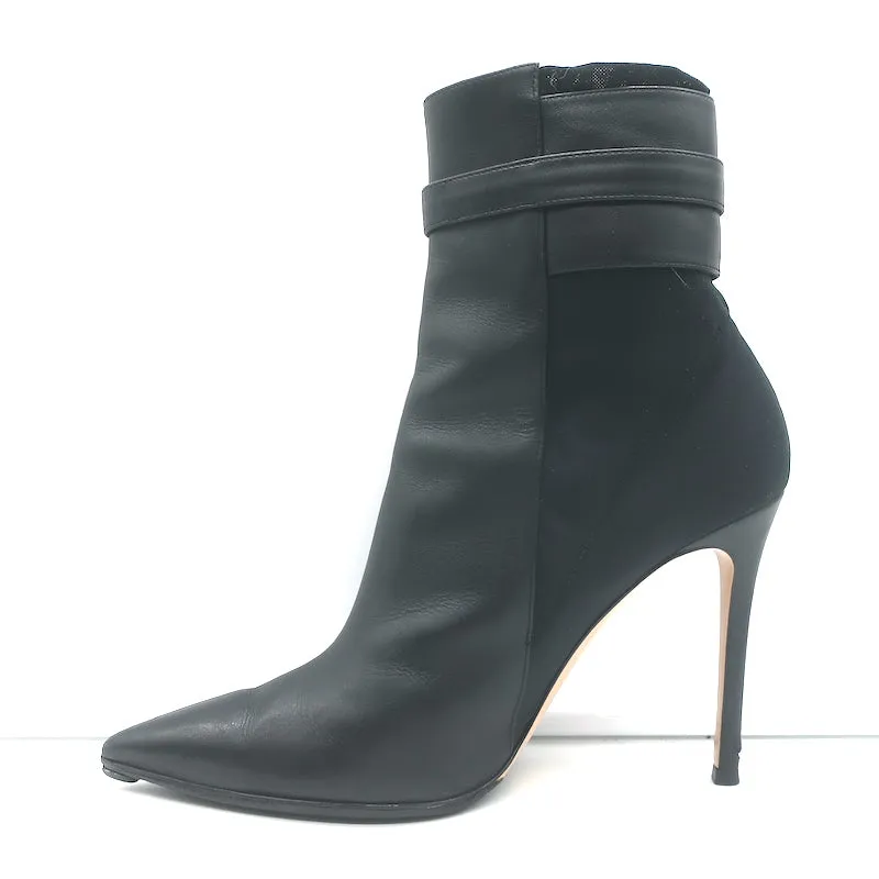 Gianvito Rossi Buckled Ankle Boots Black Leather & Mesh Size 38.5