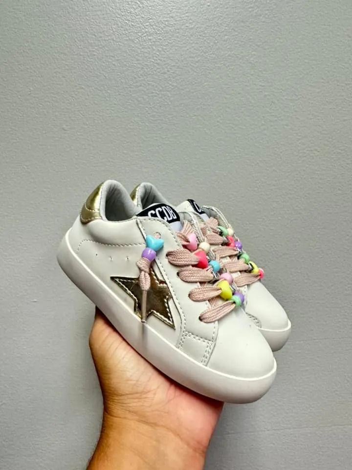 Gold Star Beaded Lace Sneakers