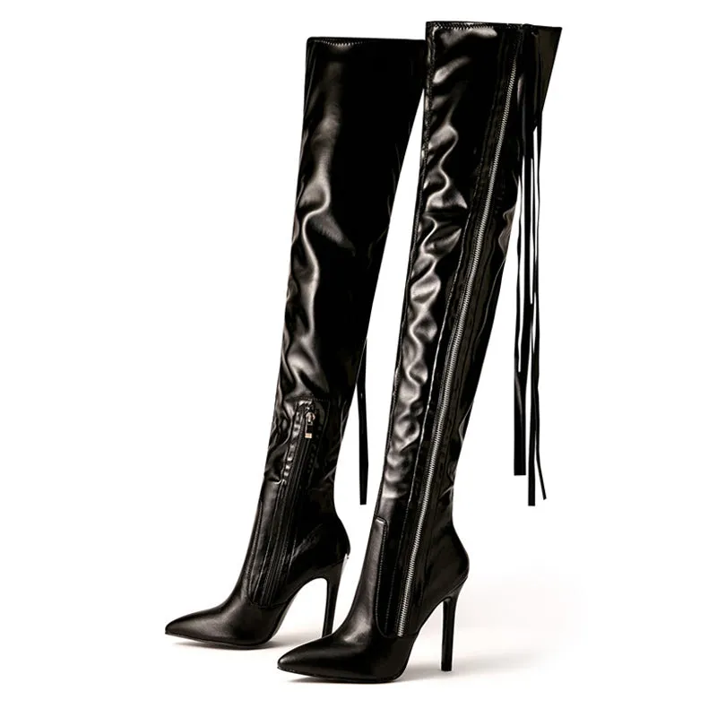 Over The Knee Boots PU Leather Thin High Heels
