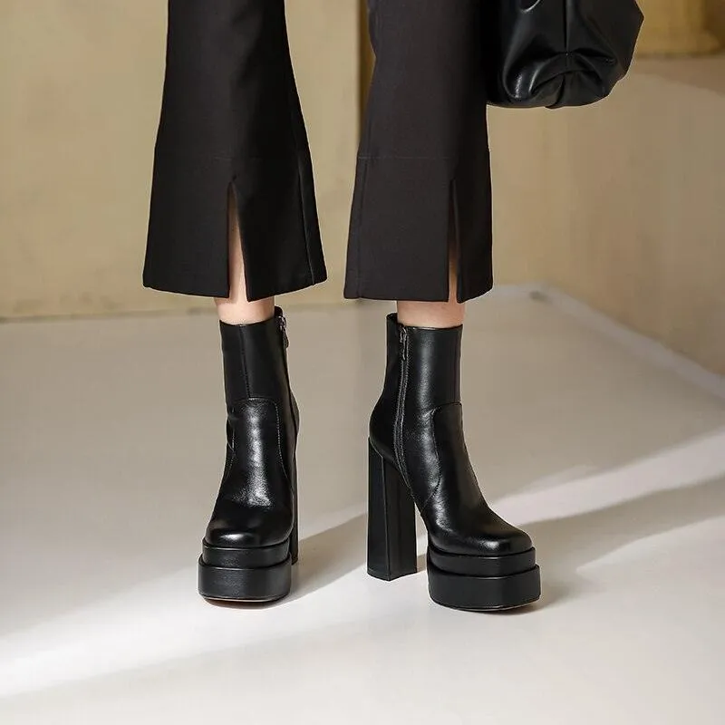 Platform Boots High Heels Back Zipper Short Boots for Women