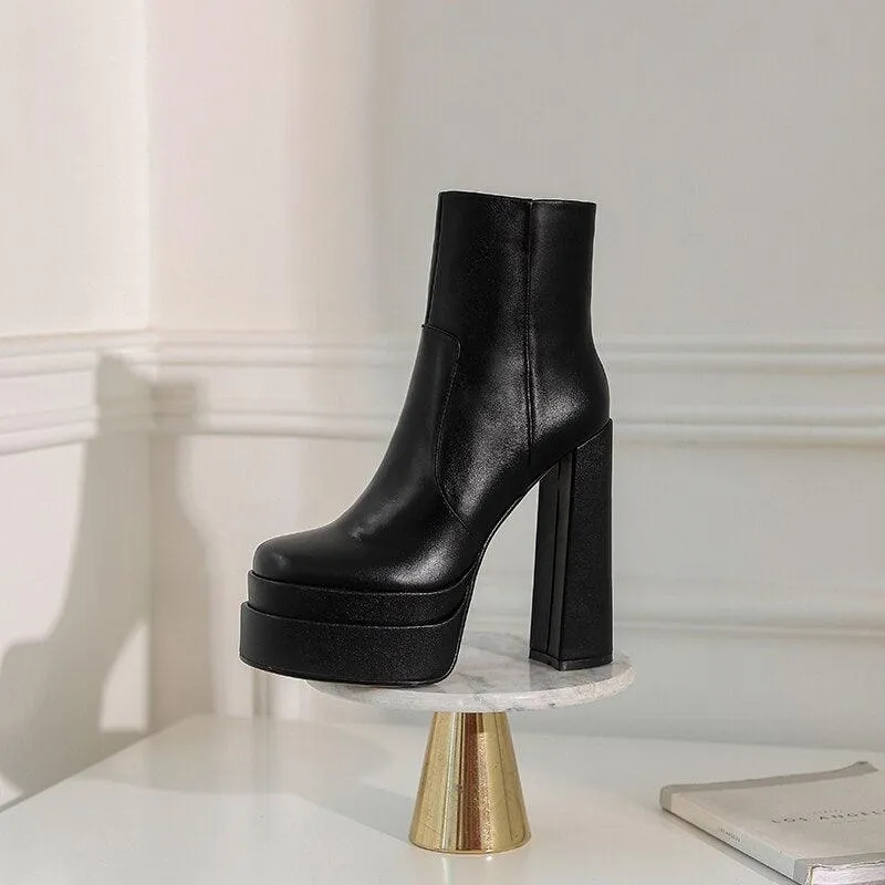 Platform Boots High Heels Back Zipper Short Boots for Women