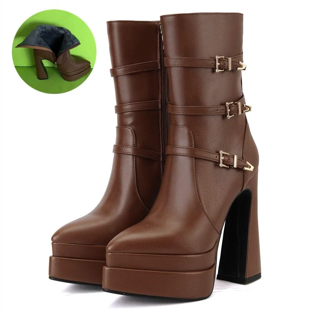 Platform Boots High Heels Back Zipper Short Boots for Women