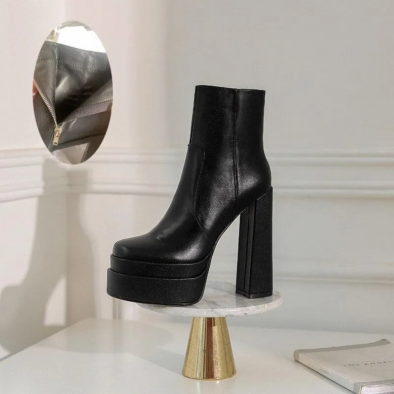 Platform Boots High Heels Back Zipper Short Boots for Women