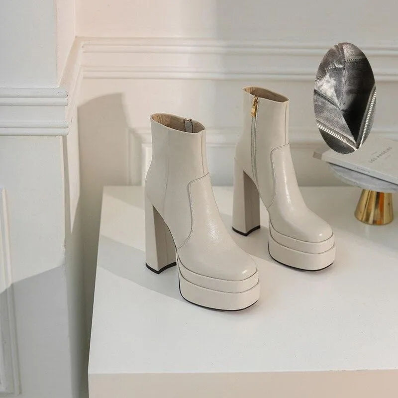 Platform Boots High Heels Back Zipper Short Boots for Women