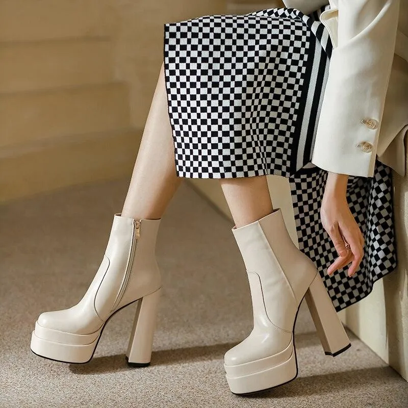 Platform Boots High Heels Back Zipper Short Boots for Women