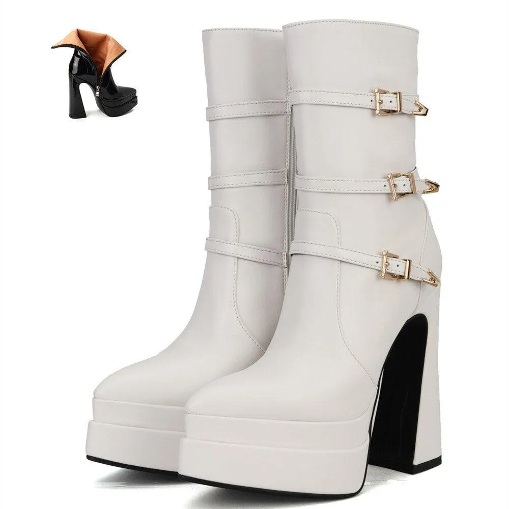 Platform Boots High Heels Back Zipper Short Boots for Women