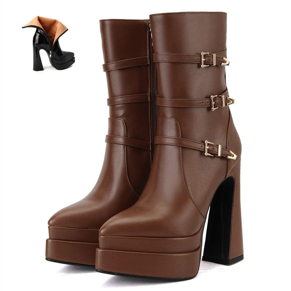Platform Boots High Heels Back Zipper Short Boots for Women