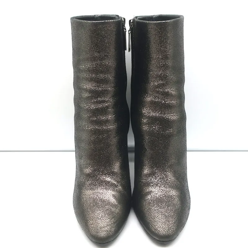 Saint Laurent Lou Ankle Boots Bronze Metallic Textured Leather Size 40.5