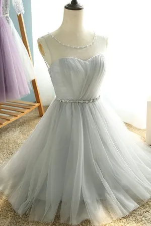 Simple Sheer  Short Prom Dress,Lace Up Pleats Homecoming Dress SH127