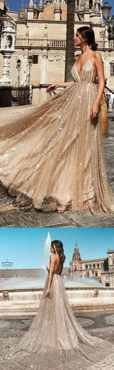 Sparkly Sequin Spaghetti Straps Shinning Unique Long Gorgeous Prom dresses, SP424