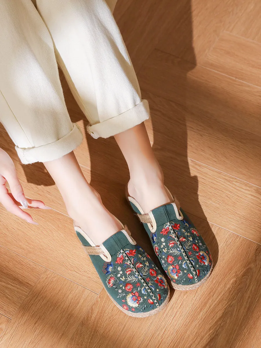 Women Summer Ethnic Flower Embroidery Cotton Slippers