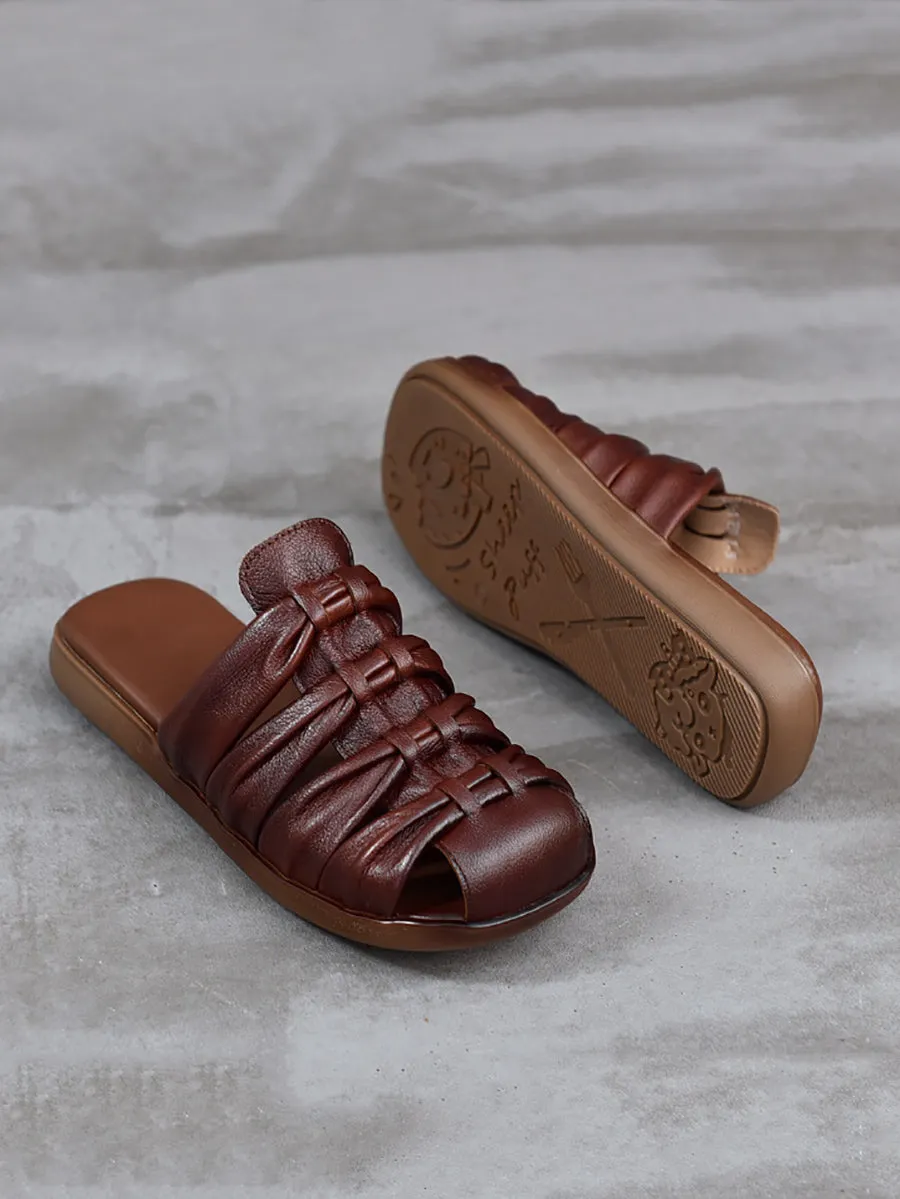 Women Summer Genuine Leather Flat Slippers