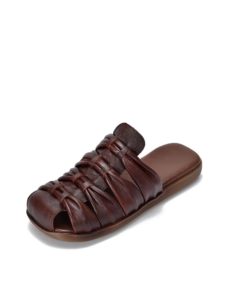 Women Summer Genuine Leather Flat Slippers