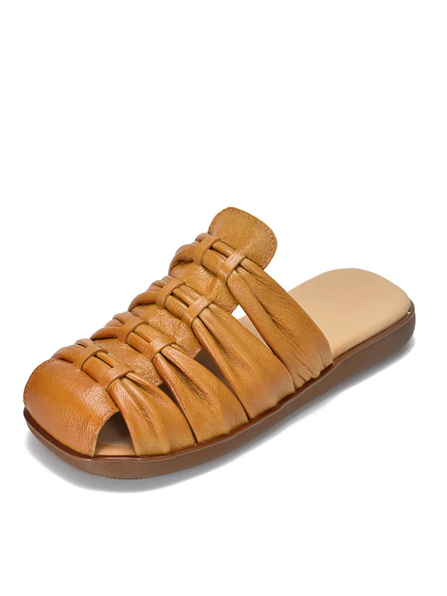 Women Summer Genuine Leather Flat Slippers