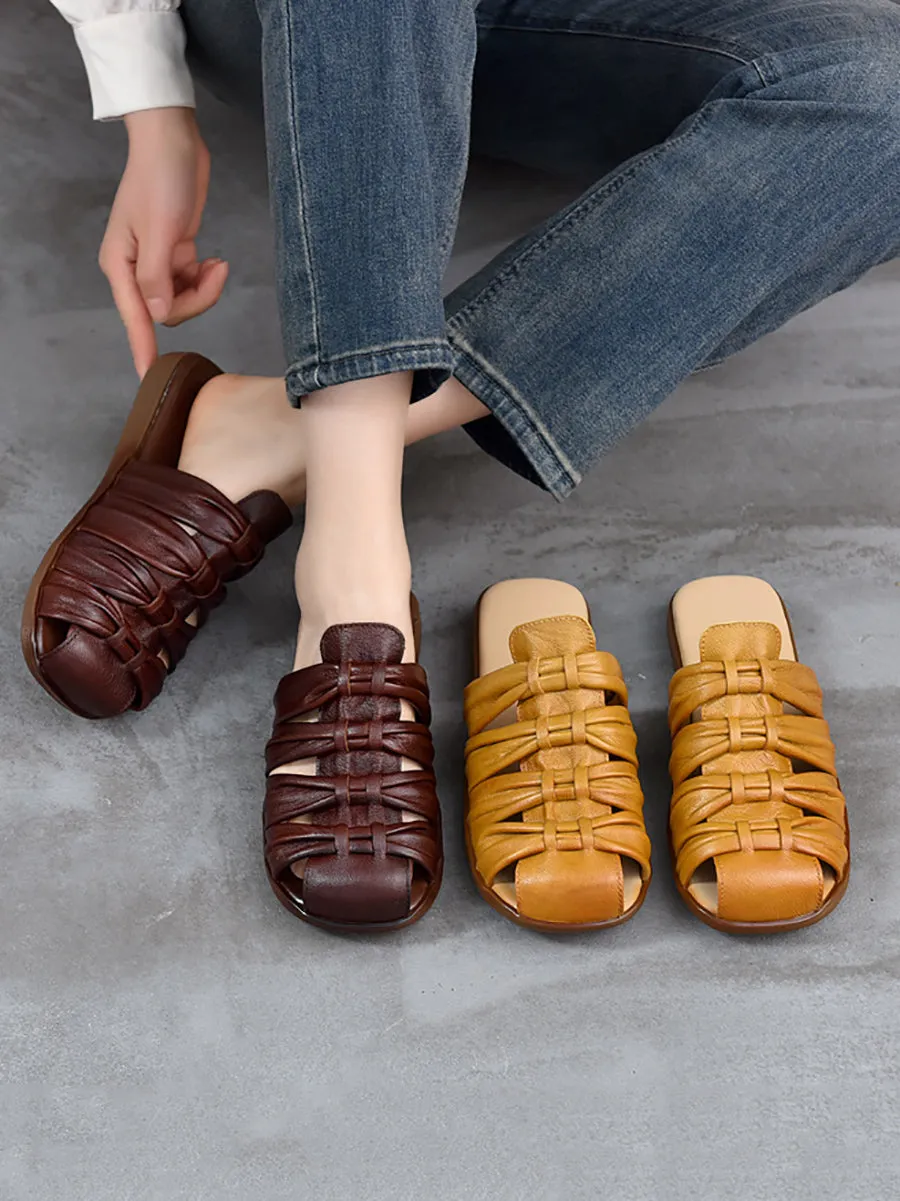 Women Summer Genuine Leather Flat Slippers