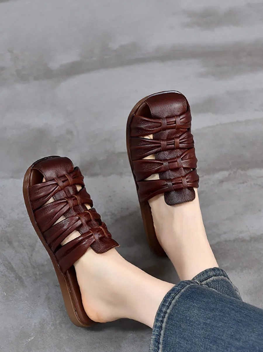Women Summer Genuine Leather Flat Slippers