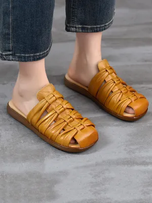 Women Summer Genuine Leather Flat Slippers