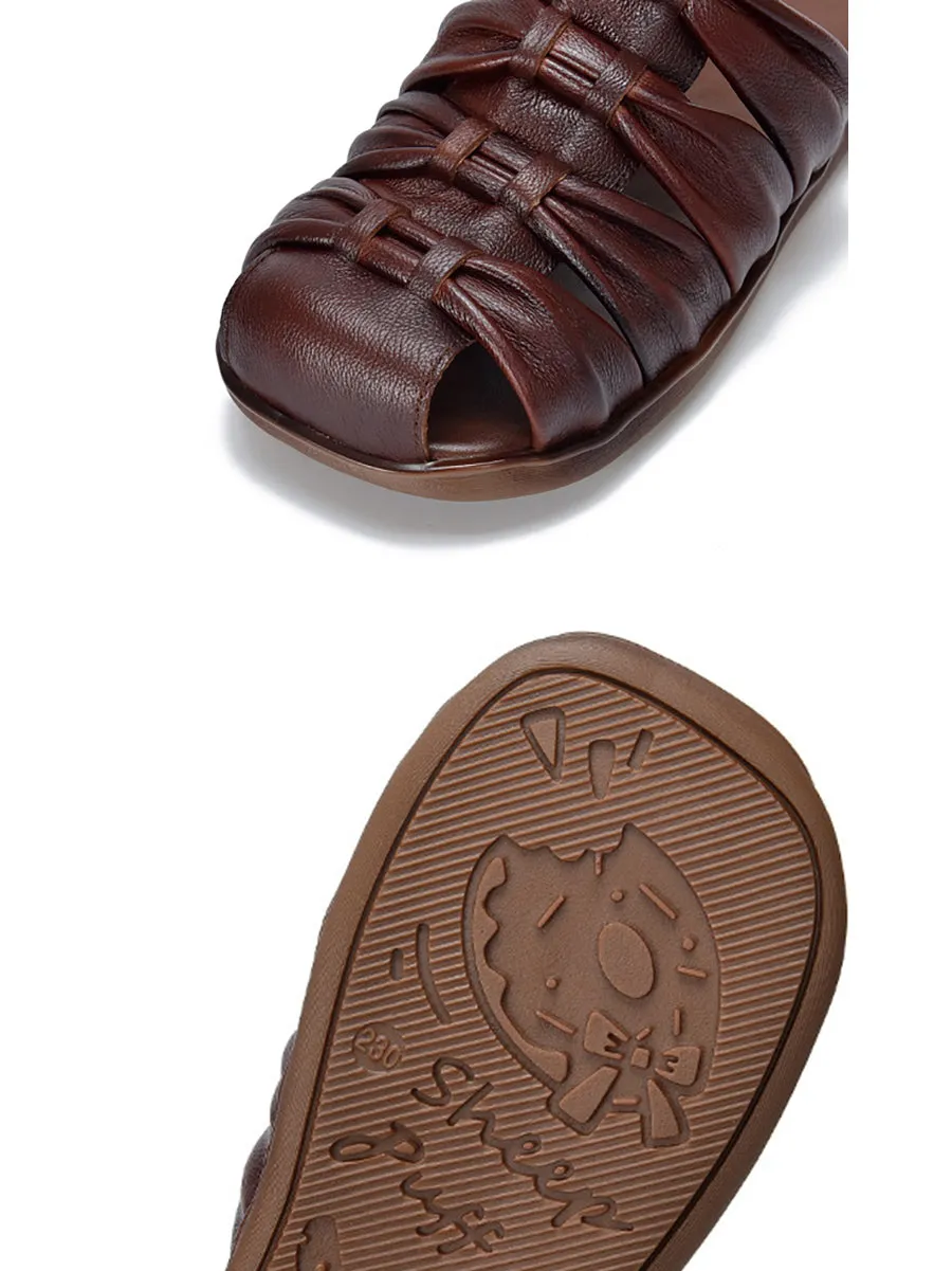 Women Summer Genuine Leather Flat Slippers