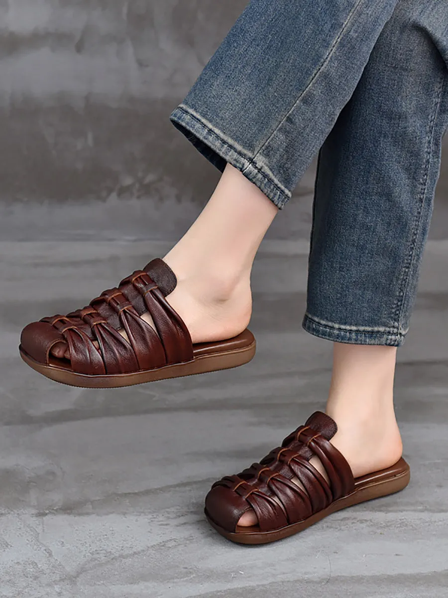 Women Summer Genuine Leather Flat Slippers
