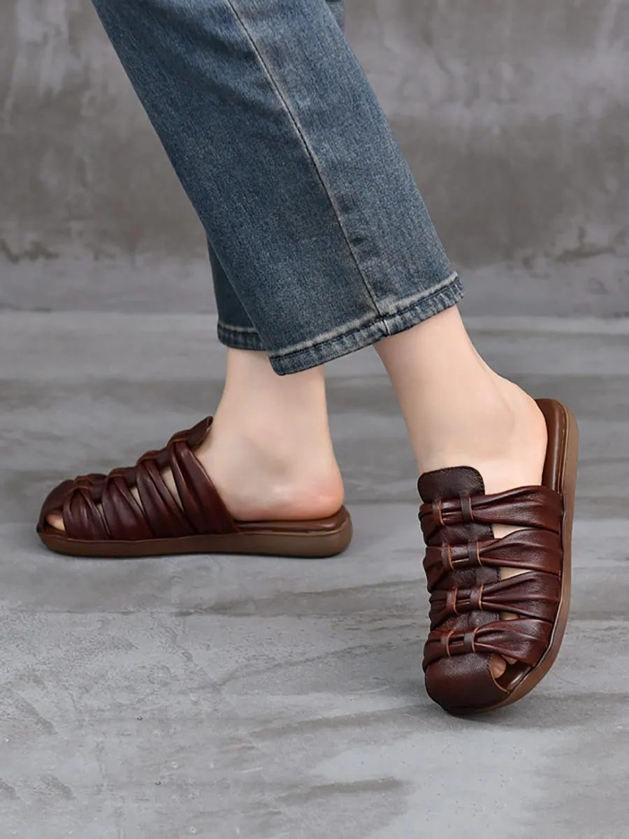 Women Summer Genuine Leather Flat Slippers