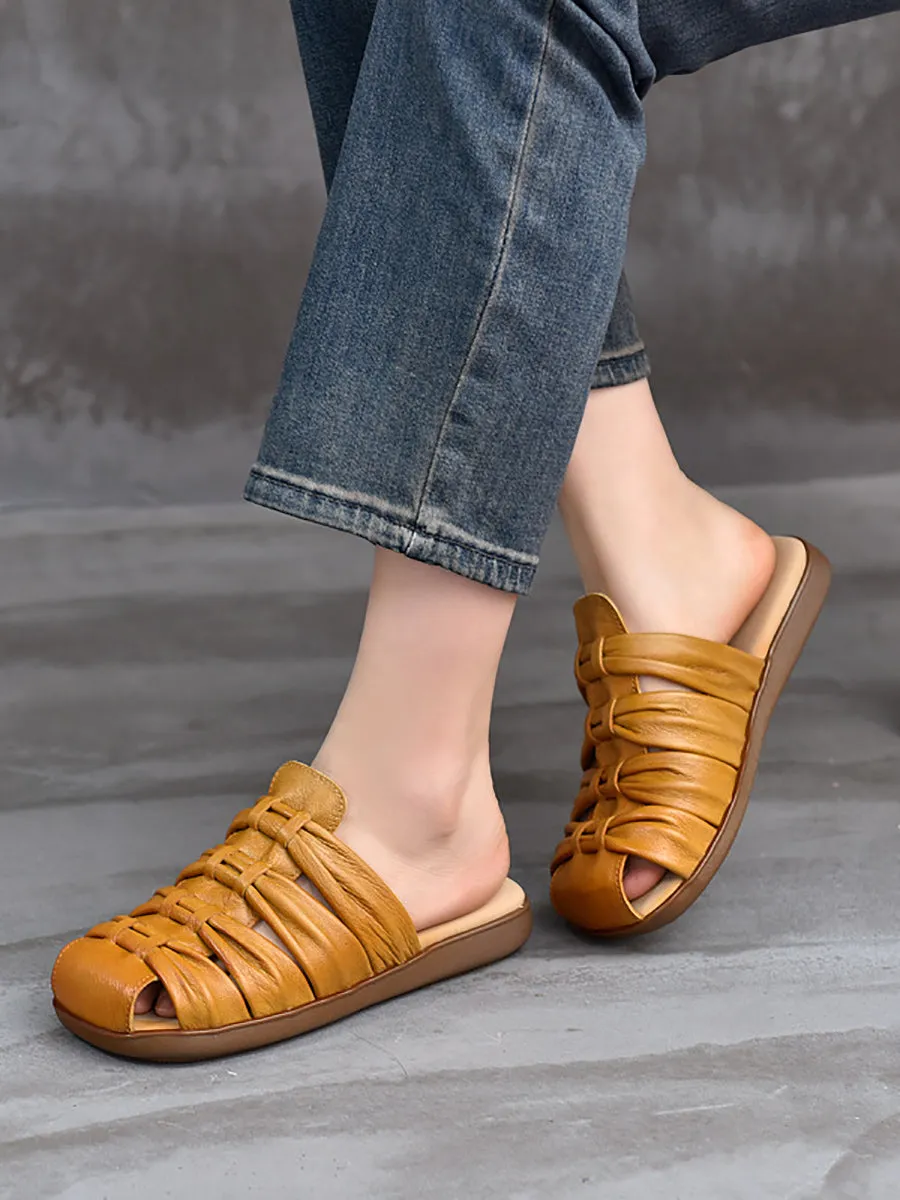 Women Summer Genuine Leather Flat Slippers