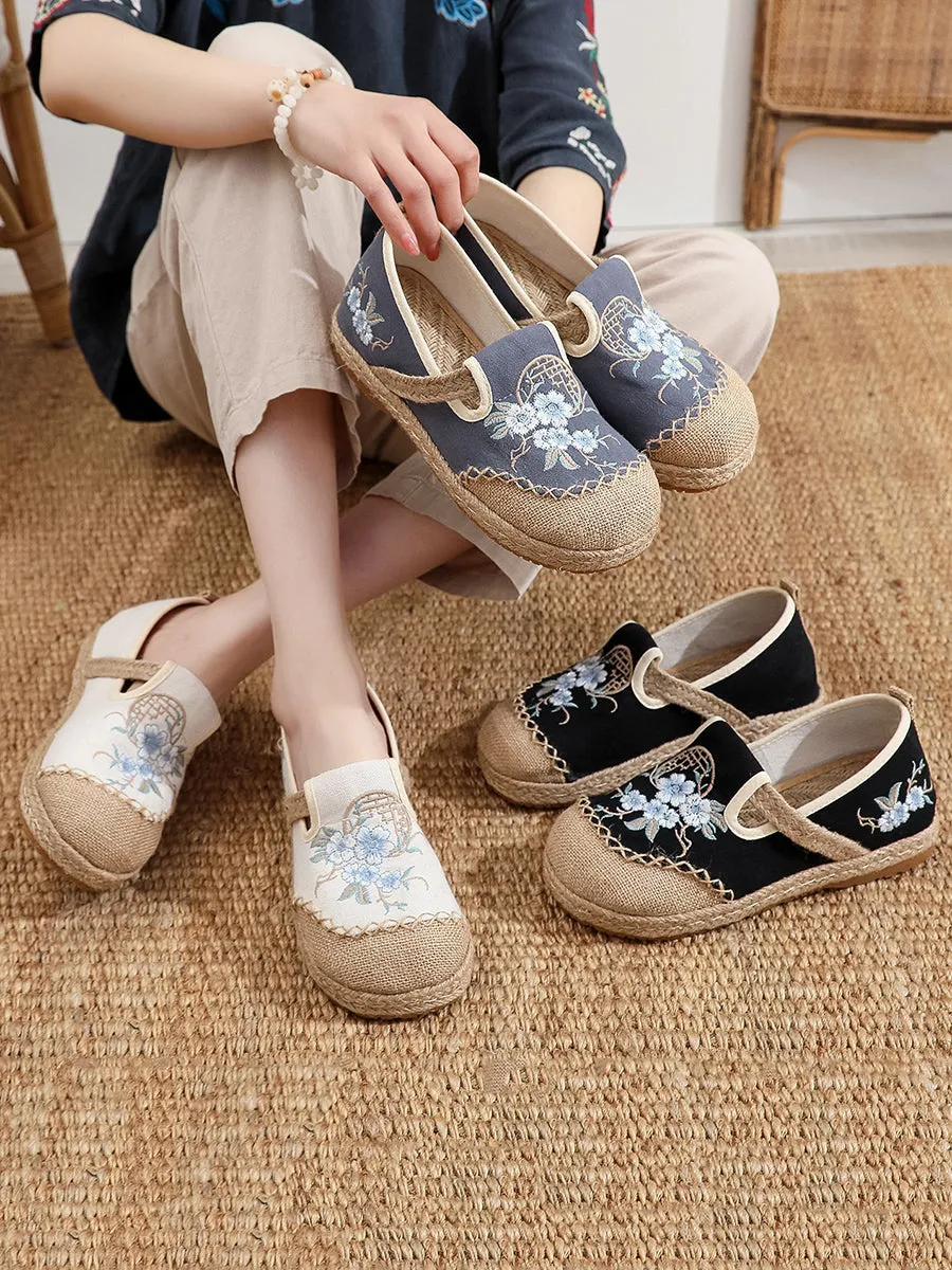 Women Vintage Summer Flower Cloth Linen Shoes