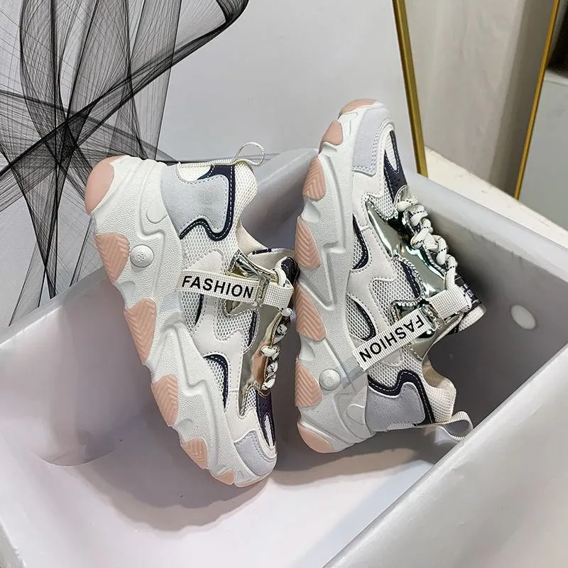 Women Walking Jogging Sneakers Mix Color Height Increasing Sport Running Shoes Comfortable Breathable Mesh Athletic Shoes