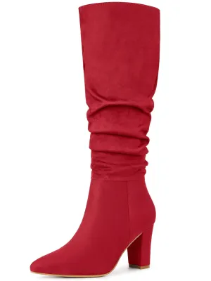 Women'S Relaxed Pointed Toe Block Heel Knee High Boots Red 5.5