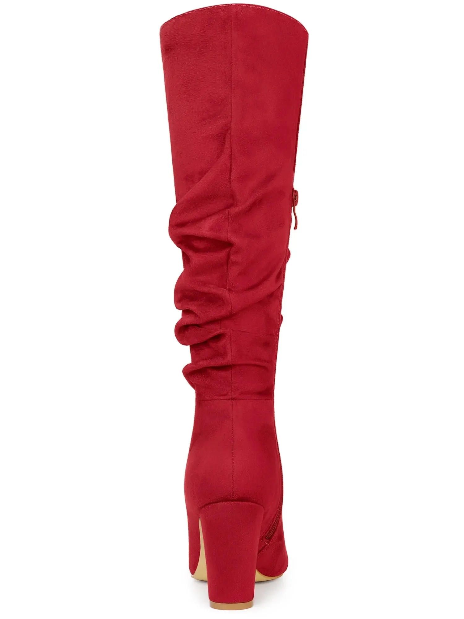 Women'S Relaxed Pointed Toe Block Heel Knee High Boots Red 5.5