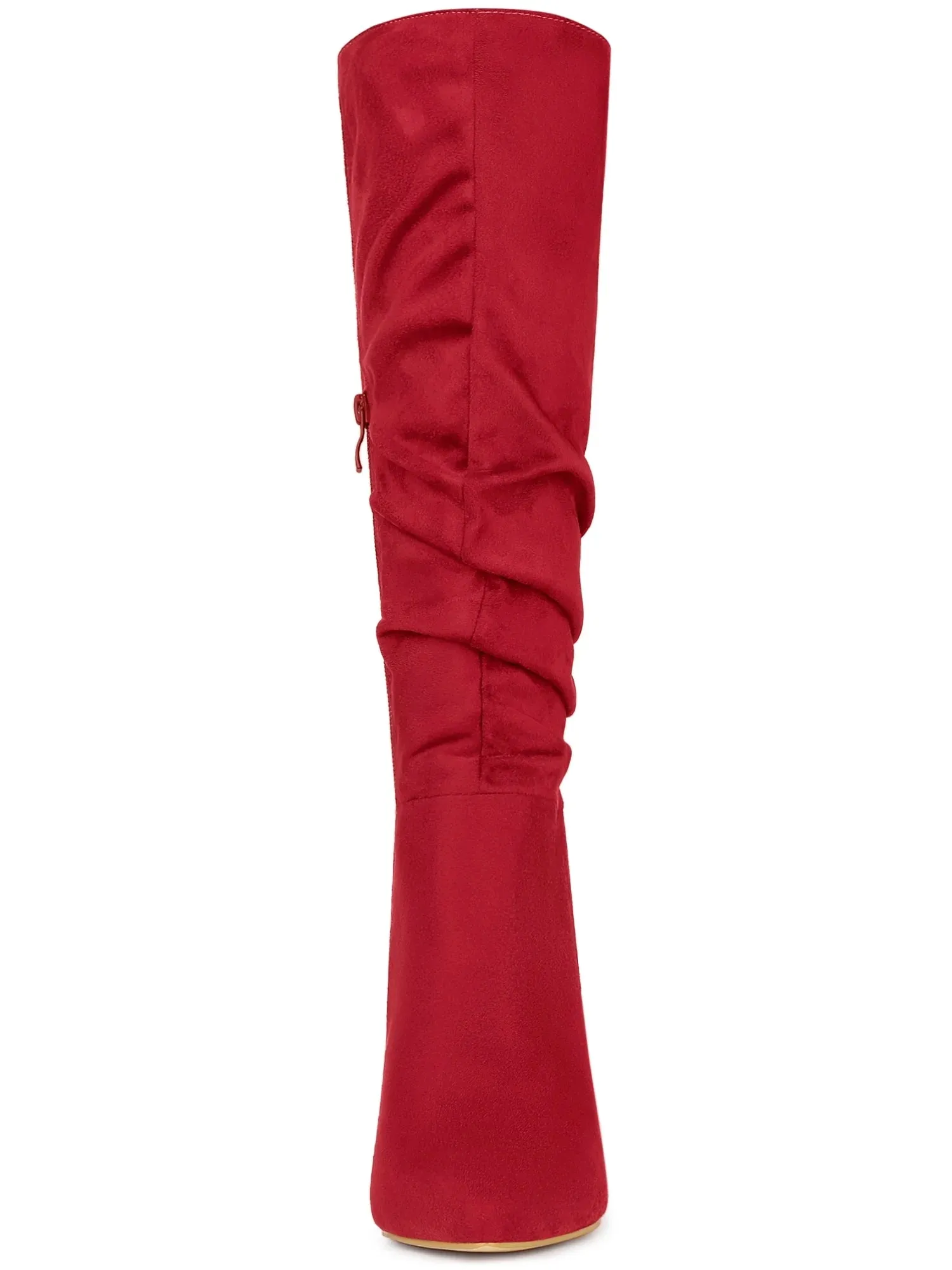 Women'S Relaxed Pointed Toe Block Heel Knee High Boots Red 5.5