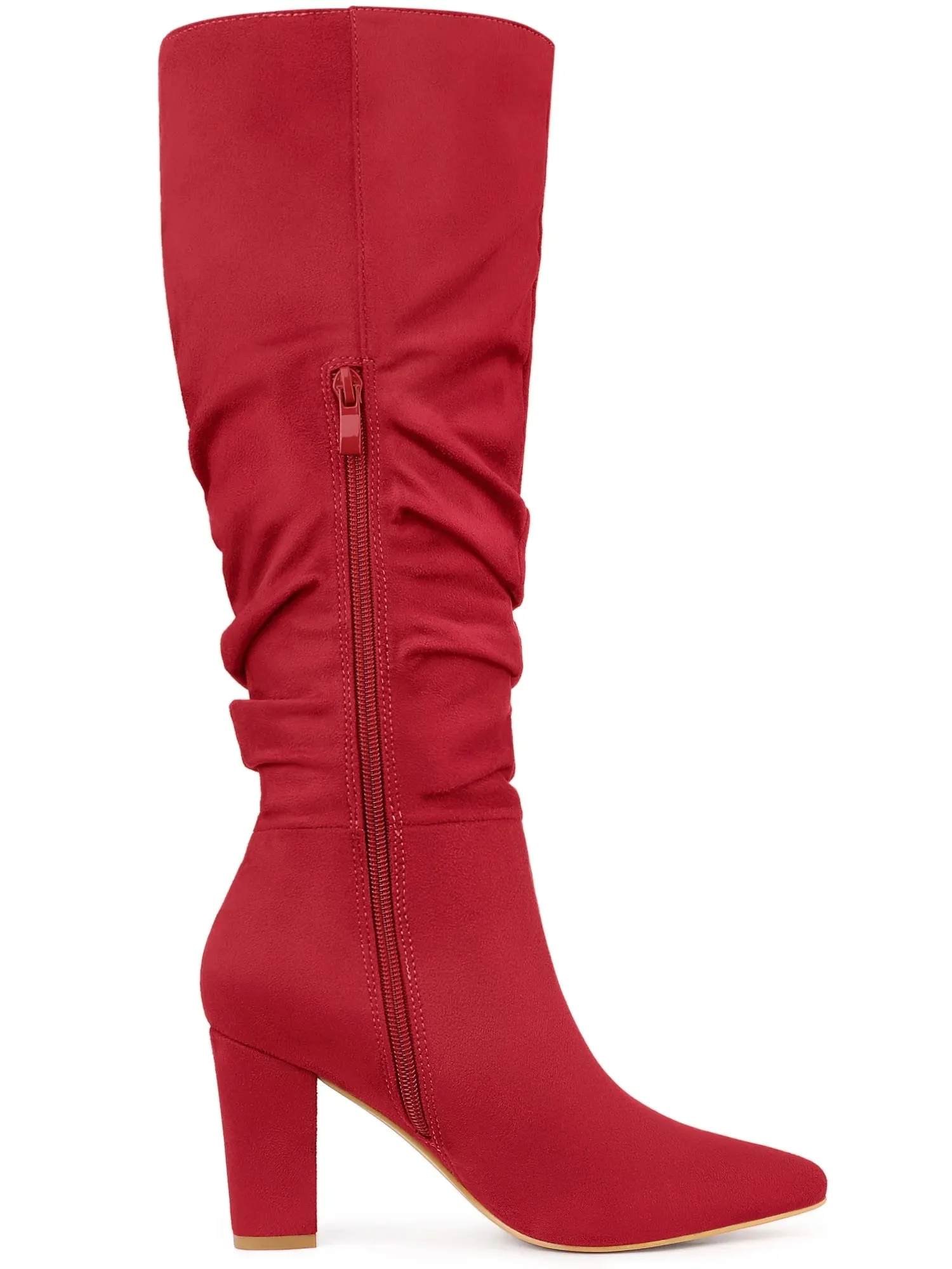 Women'S Relaxed Pointed Toe Block Heel Knee High Boots Red 5.5